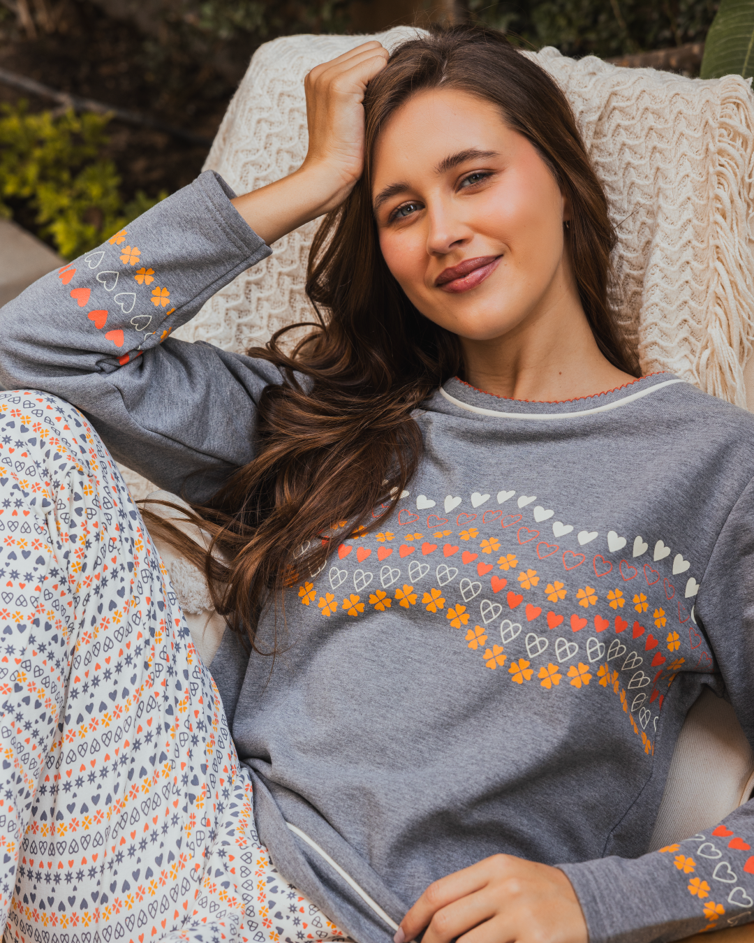 بيجامه حريمي كم طويل بنطلون طويل طباعة قلوب