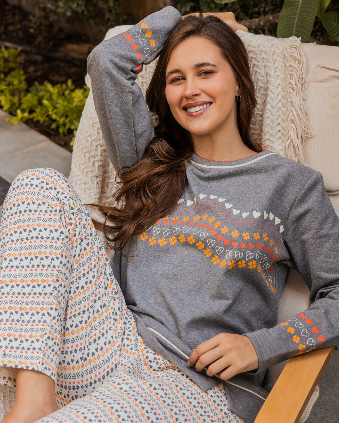 بيجامه حريمي كم طويل بنطلون طويل طباعة قلوب