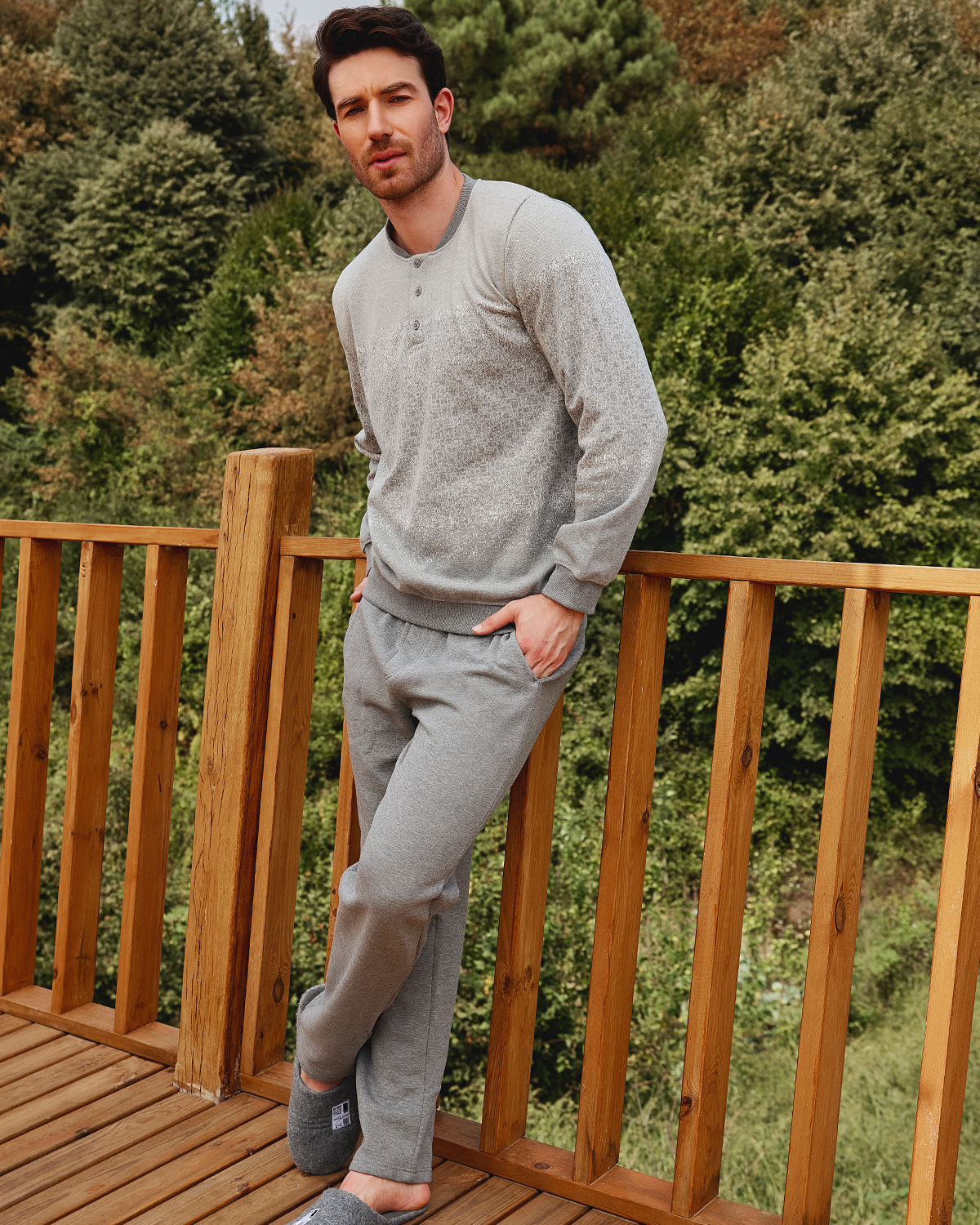Men's  jacquard buttons * Melton  pajamas