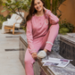 Women's pajamas, long sleeves, long pants, rose print