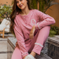 Women's pajamas, long sleeves, long pants, rose print