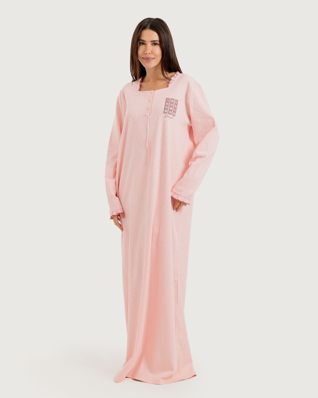 Women's Long Ribbed Rose Embroidery Shirt