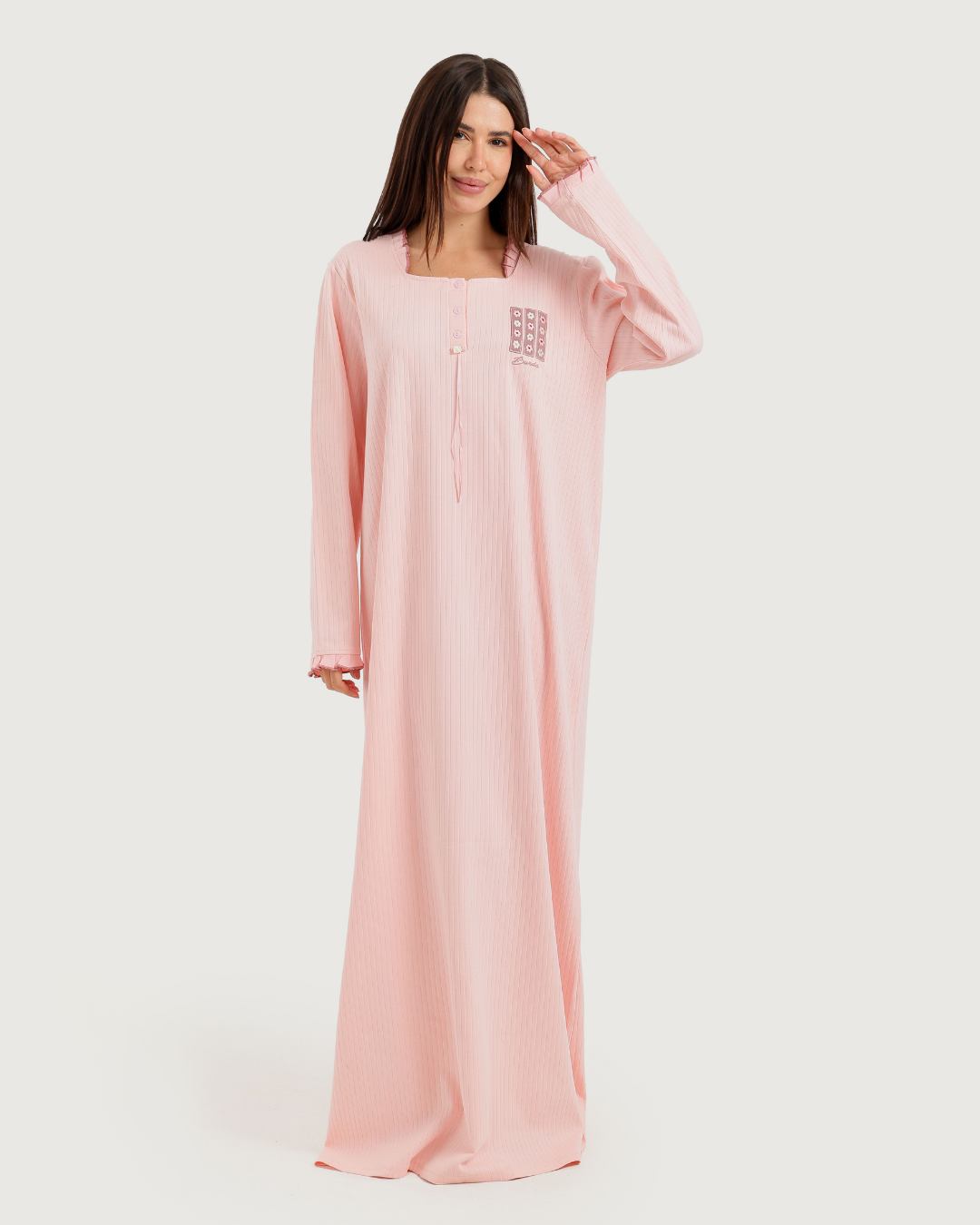 Women's Long Ribbed Rose Embroidery Shirt
