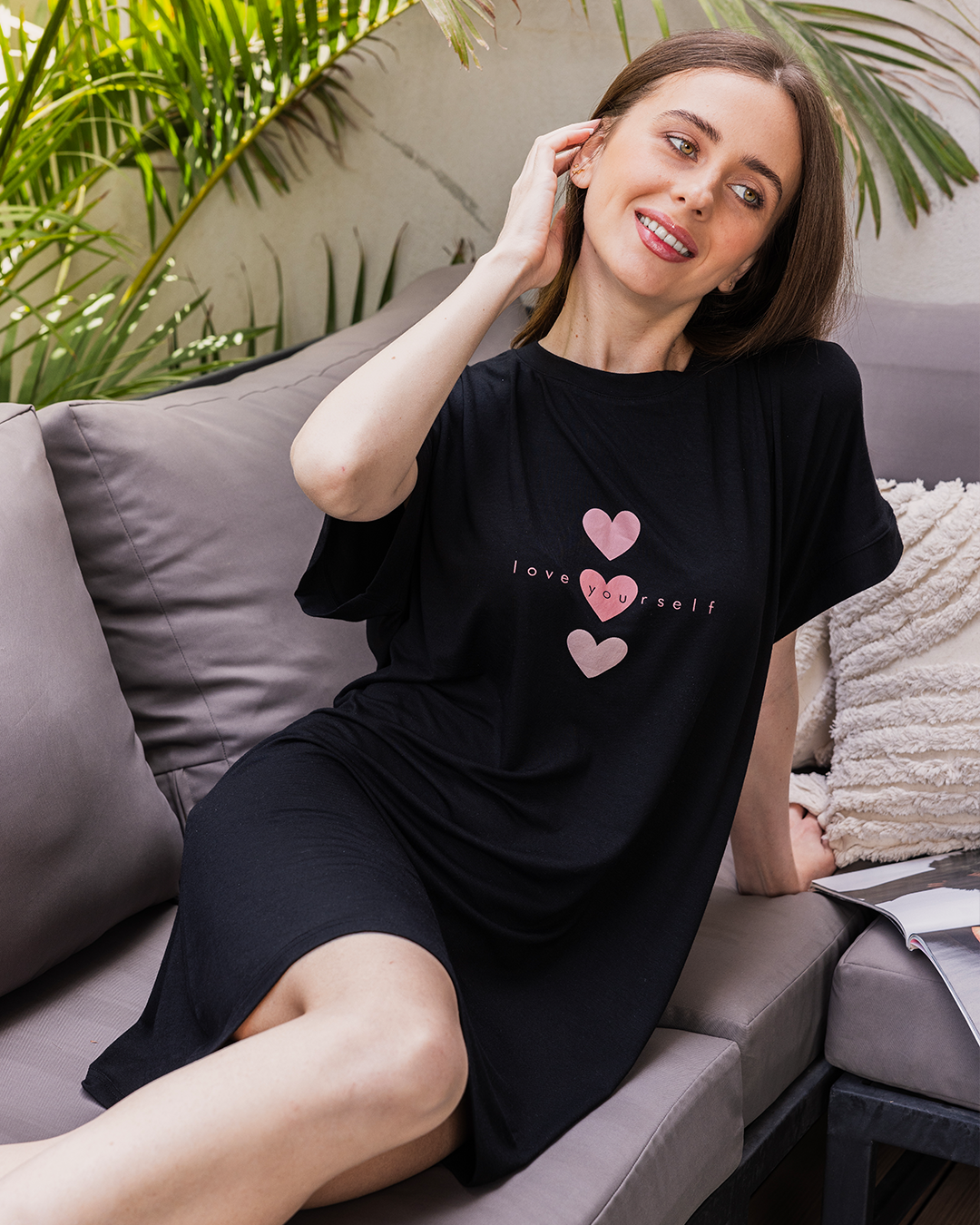 Love yourself women's half sleeve nightgown