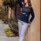 Women's long sleeve pajamas with long printed pants
