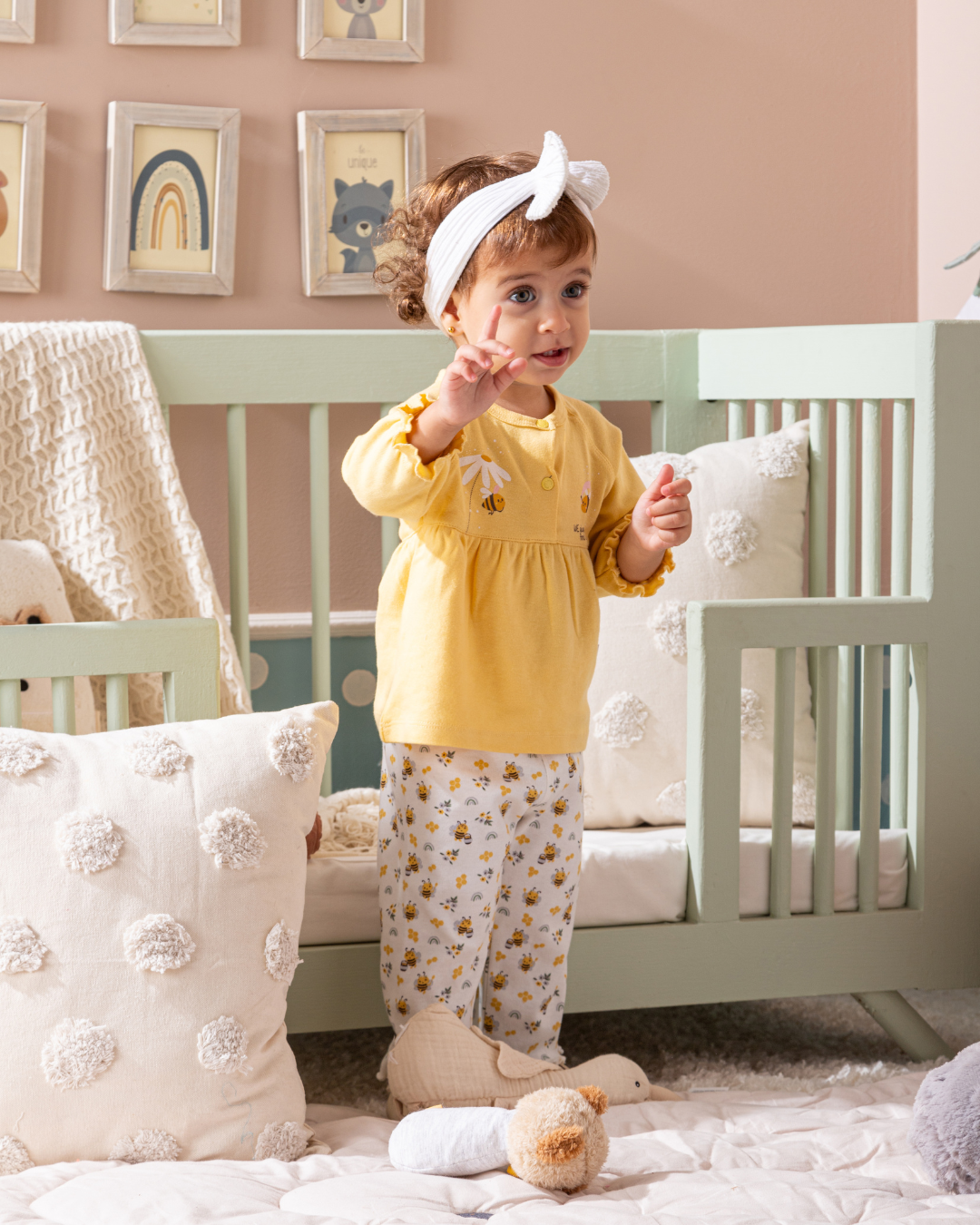 Beee بيجامه بناتي بيبي بكم وبنطلون مطبوع