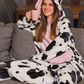 Cow Polar Onsie سالوبيت بكابيشون حريمي وبناتي مطبوع بقرة
