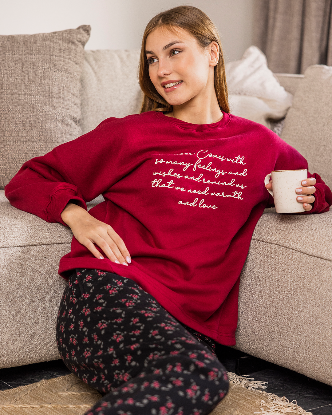 Warmth and love بيجاما حريمي كُم طويل