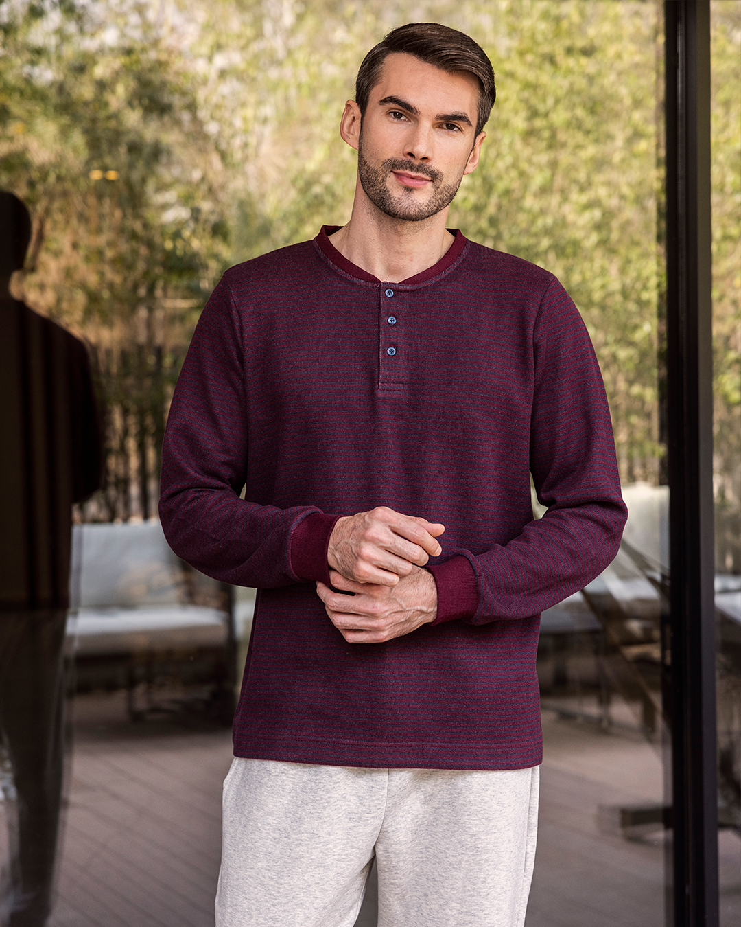Button-up Men Striped Pajama
