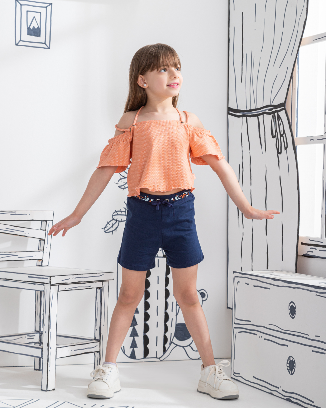 Blue Paisley بيجامه بناتي تيشرت كت وشورت مطبوع