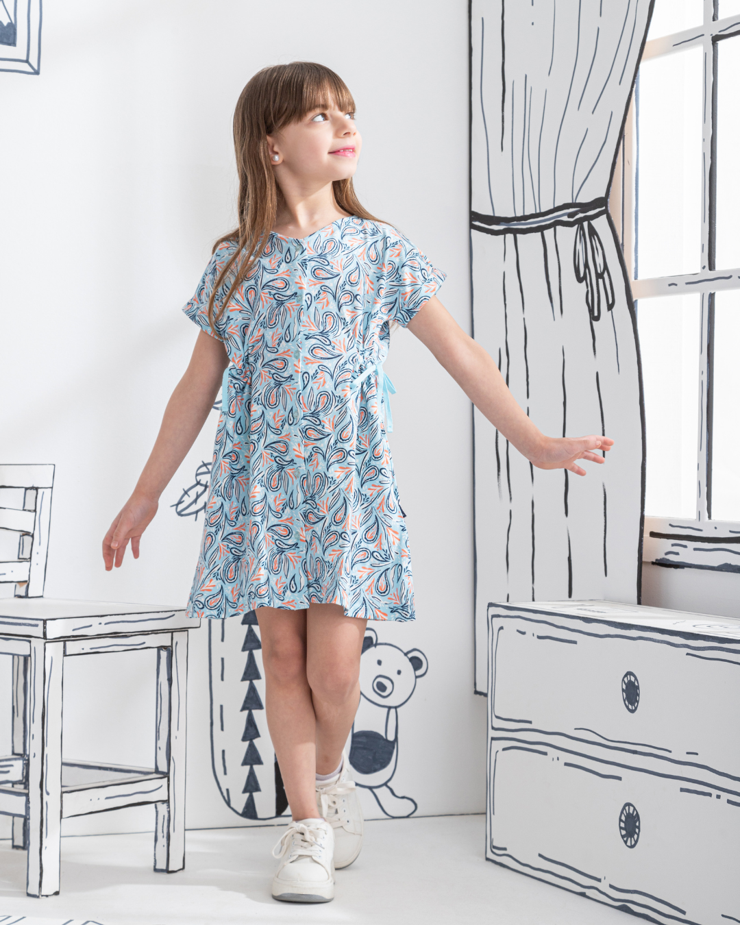 Blue Paisley girls printed dress