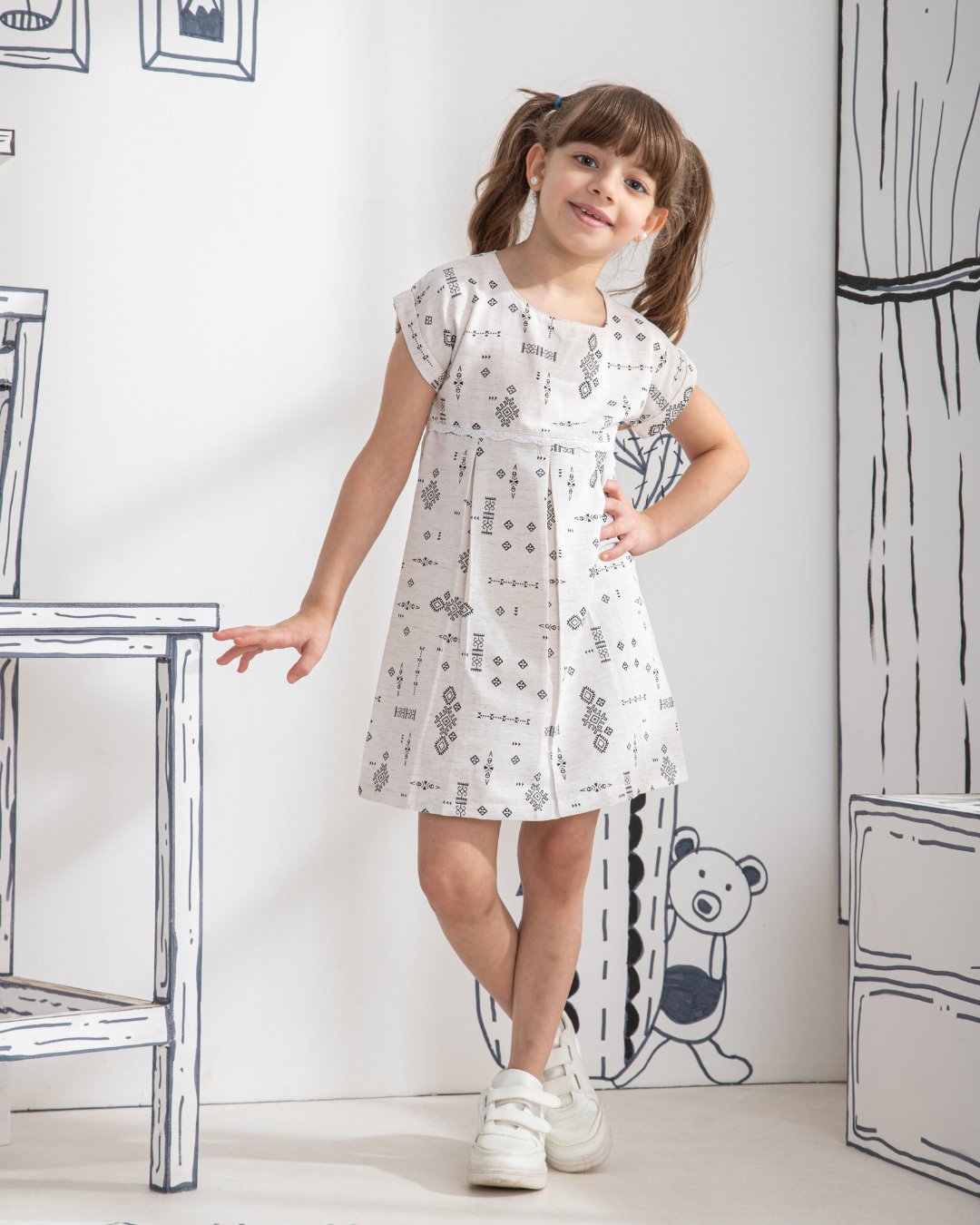 Vintage Art فستان بناتي مطبوع