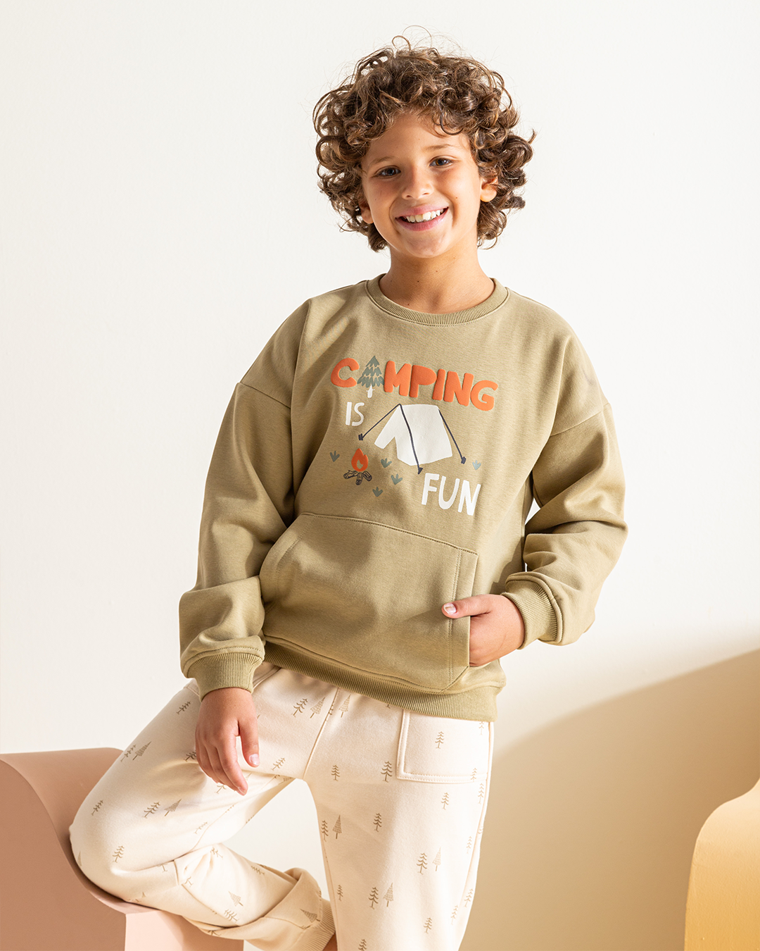 Camping is fun بيجاما أولادي كُم طويل