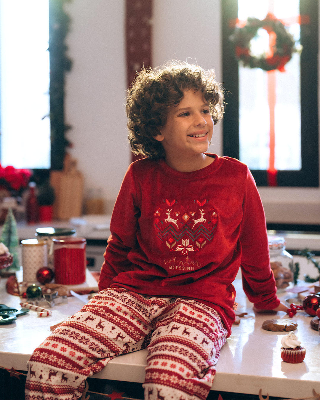 Winter Blessing بيجاما اطفالي كريستماس اولادي وبناتي قطيفة بوليستر