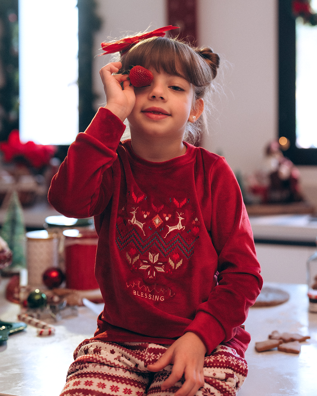 Winter Blessing بيجاما اطفالي كريستماس اولادي وبناتي قطيفة بوليستر