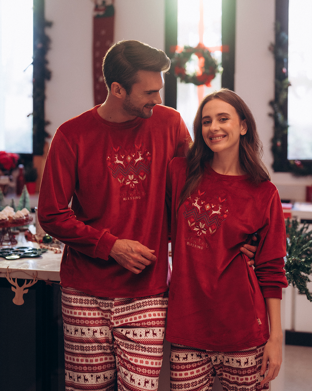 Winter Blessing بيجاما رجالي كريستماس قطيفة بوليستر