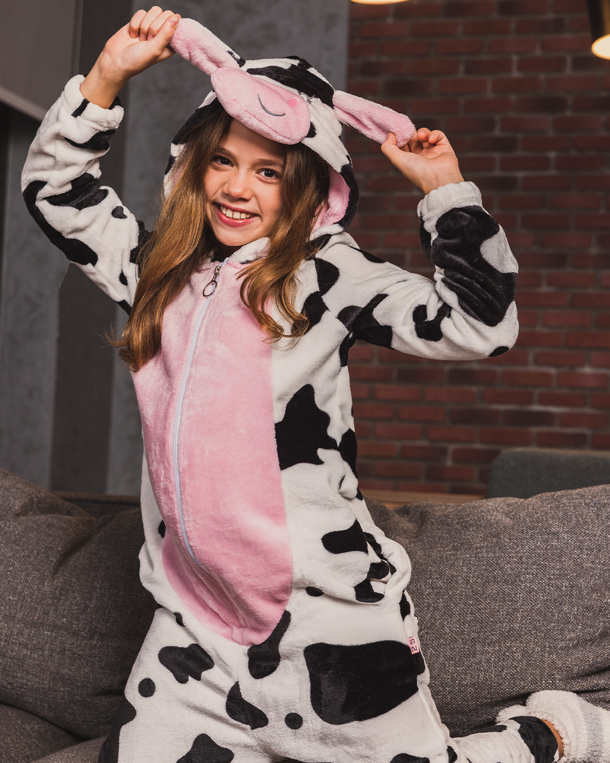 Cow Polar Onsie سالوبيت بكابيشون حريمي وبناتي مطبوع بقرة