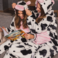 Cow Polar Onsie سالوبيت بكابيشون حريمي وبناتي مطبوع بقرة