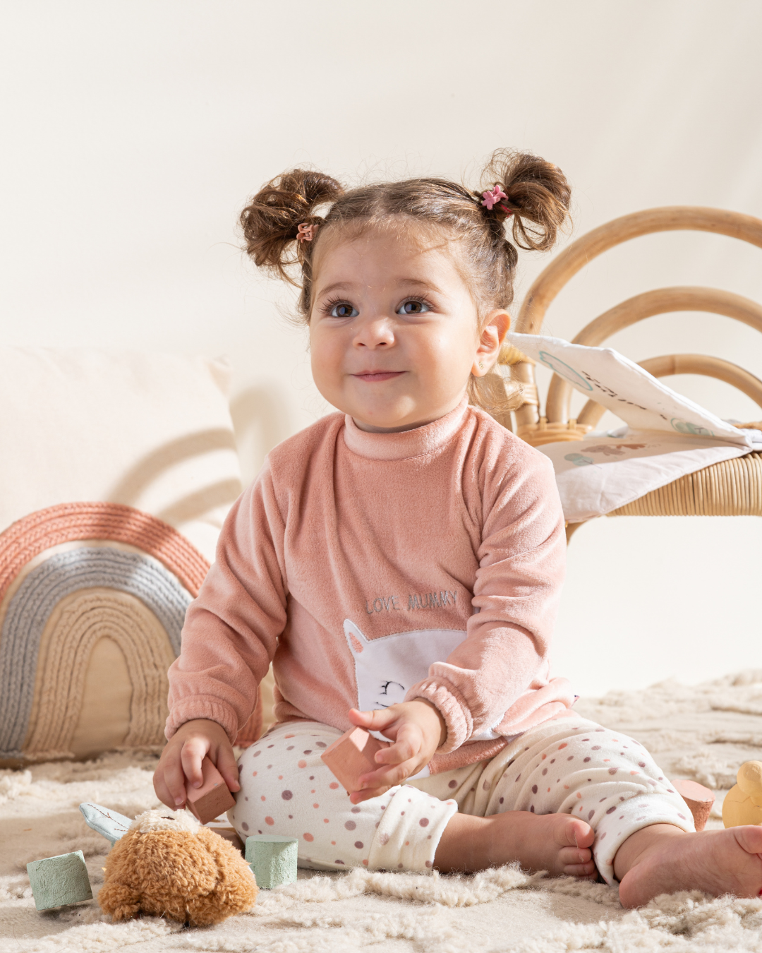 LOVE  Mummy بيجاما بيبي بناتي قطيفة بوليستر