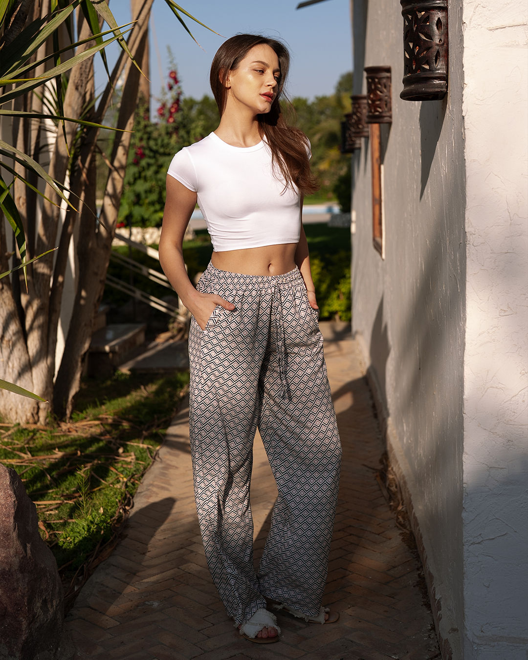 Geometric بنطلون فسكوز حريمي واسع