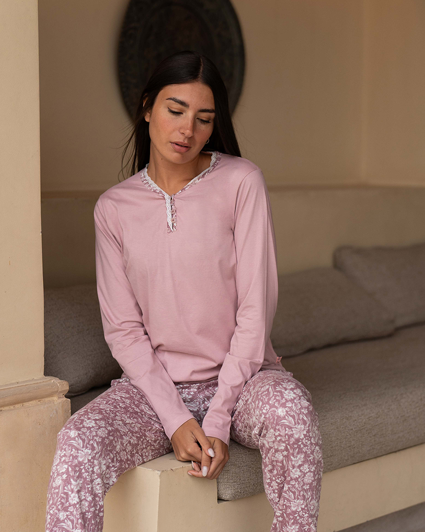 Flowery Pattern Pajamas for Women Cotton Long Sleeve *Printed Pants