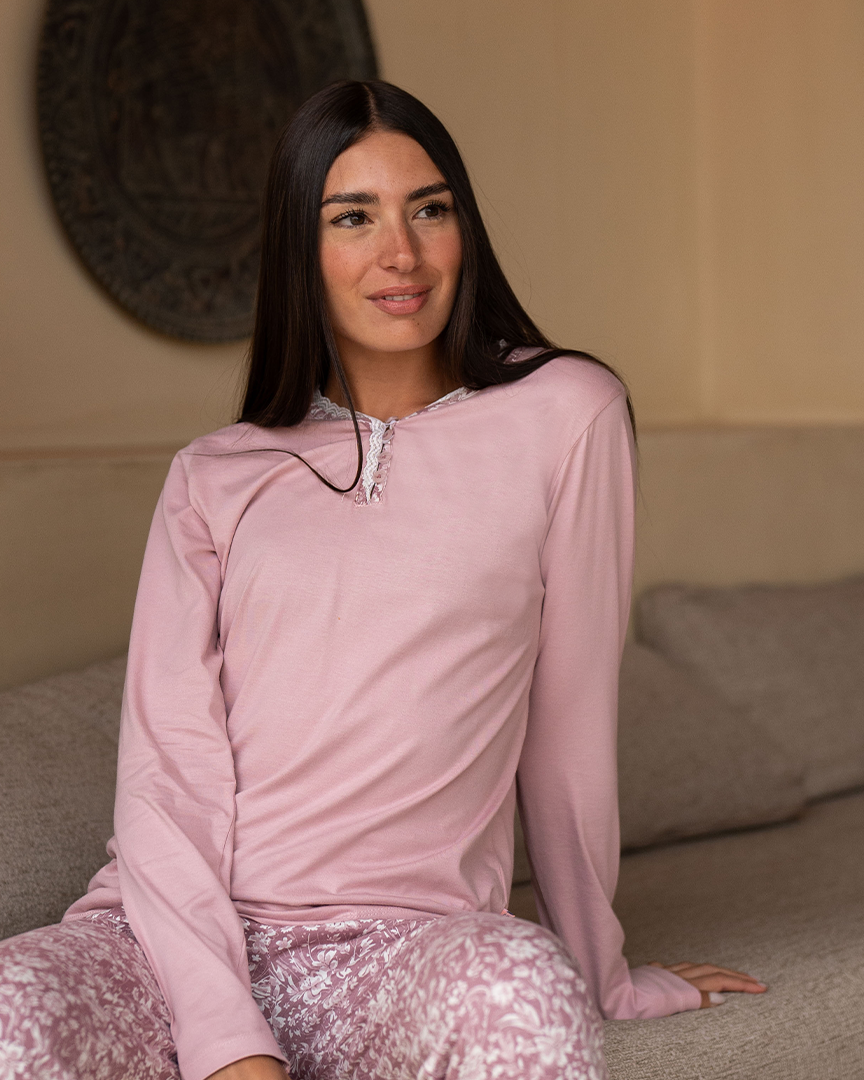 Flowery Pattern Pajamas for Women Cotton Long Sleeve *Printed Pants