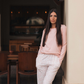 Pointelle Fabricبيجاما حريمي كم طويل بوانتيل *بنطلون قطن مطبوع