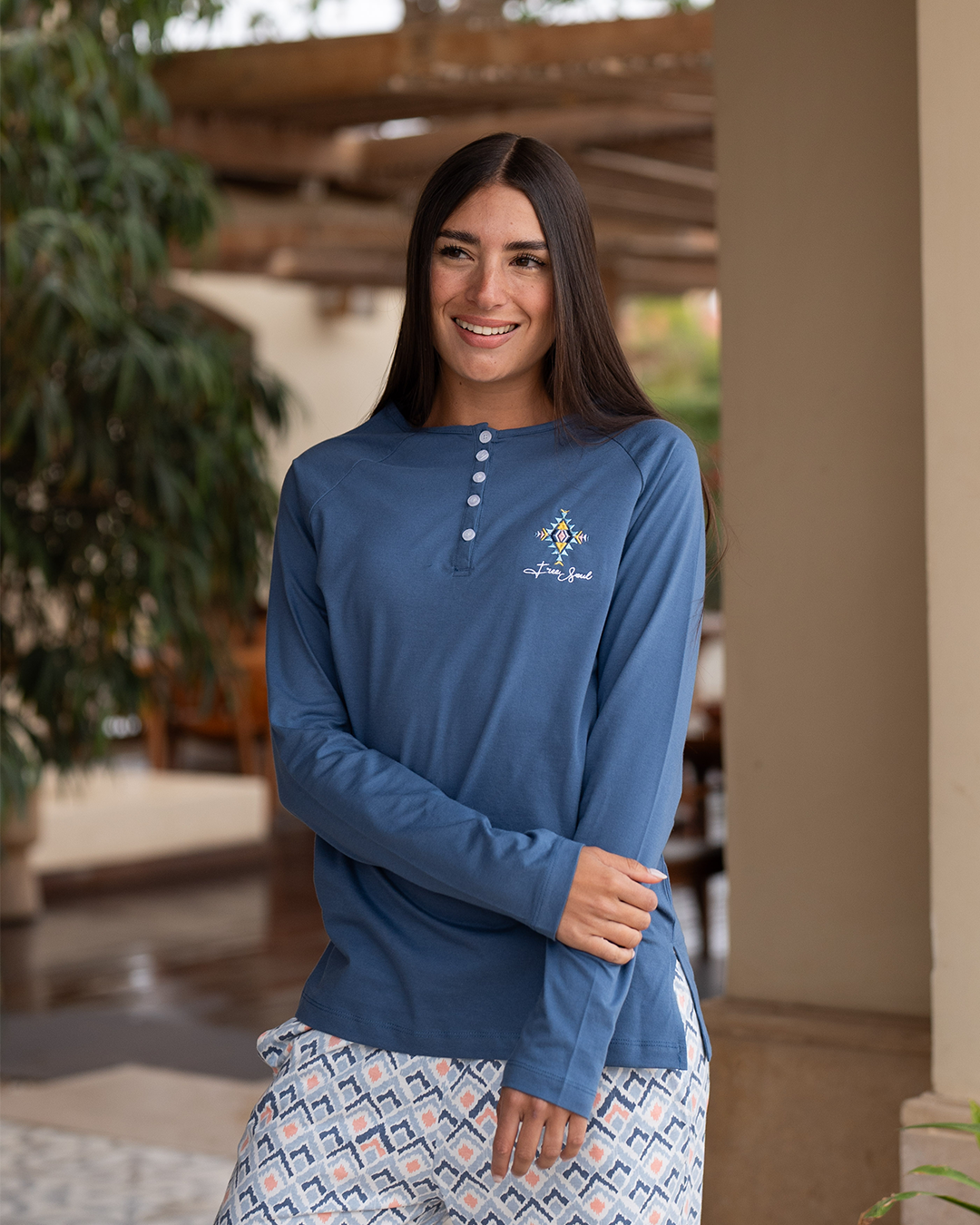 Free Spirit بيجاما حريمي كم طويل قطن *بنطلون مطبوع