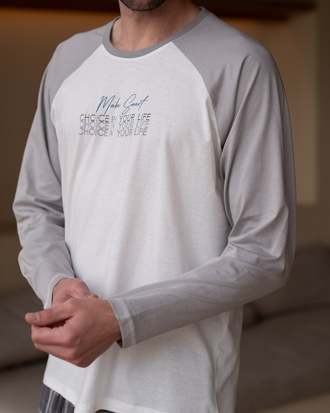 Make smart choices بيجاما رجالي توب سادة*بنطلون كاروه