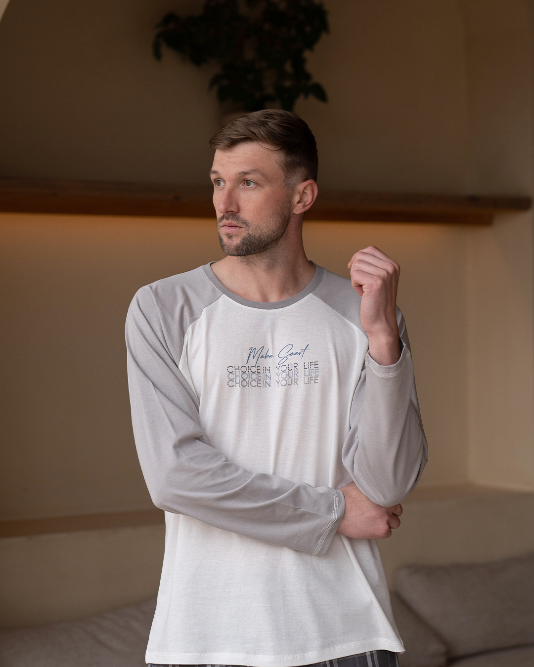 Make smart choices بيجاما رجالي توب سادة*بنطلون كاروه