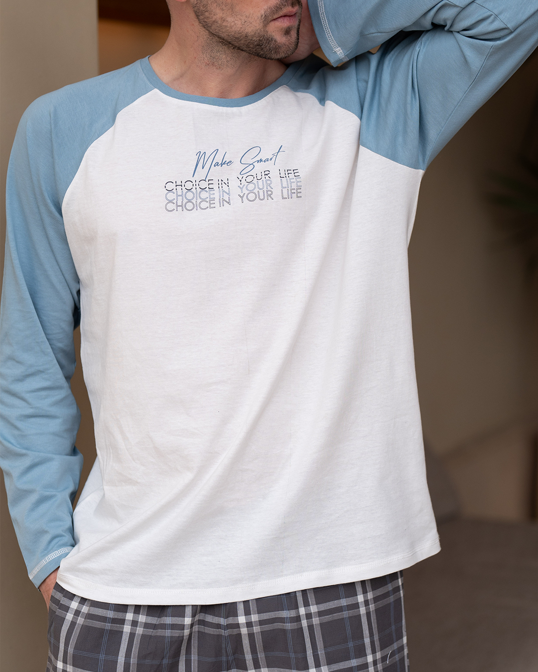 Make smart choices بيجاما رجالي توب سادة*بنطلون كاروه