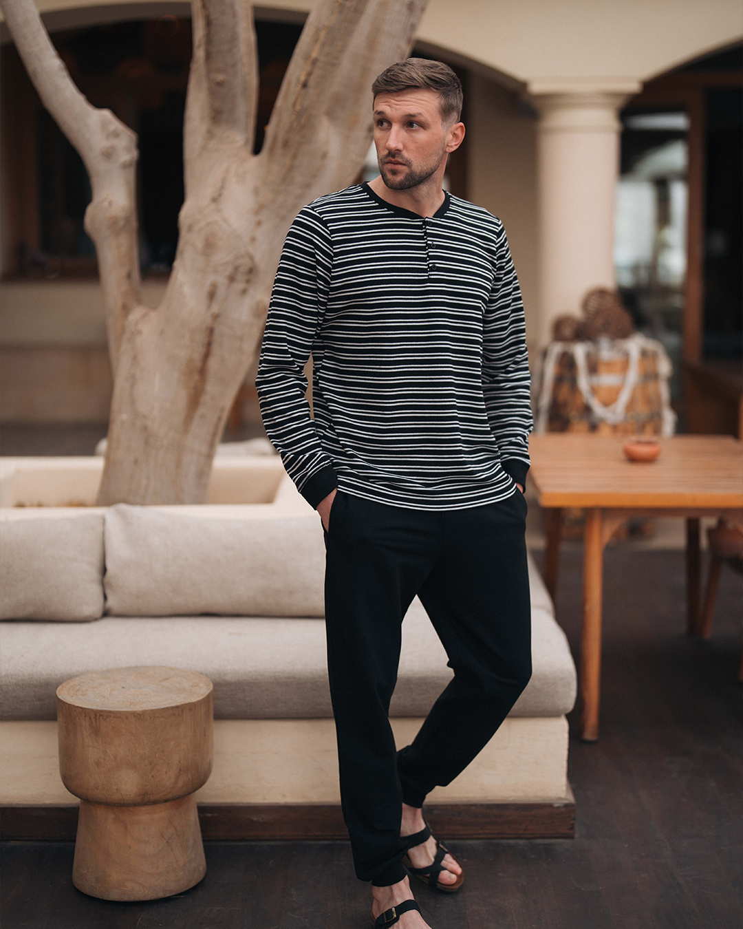 Waffel Stripe بيجاما رجالي كم طويل وافل سترايب * بنطلون سمر ميلتون