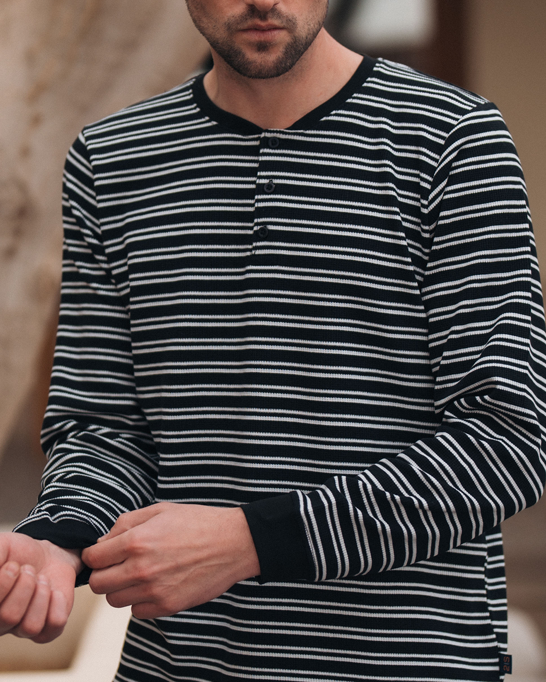 Waffel Stripe بيجاما رجالي كم طويل وافل سترايب * بنطلون سمر ميلتون