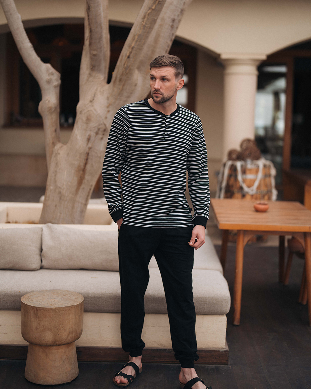 Waffel Stripe بيجاما رجالي كم طويل وافل سترايب * بنطلون سمر ميلتون