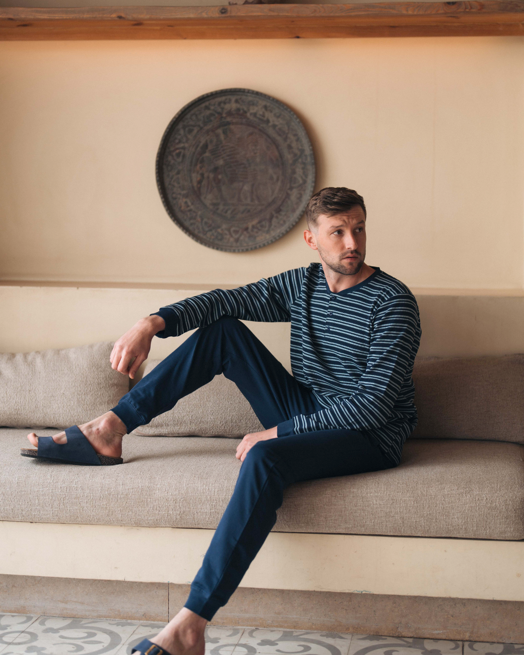 Waffel Stripe بيجاما رجالي كم طويل وافل سترايب * بنطلون سمر ميلتون