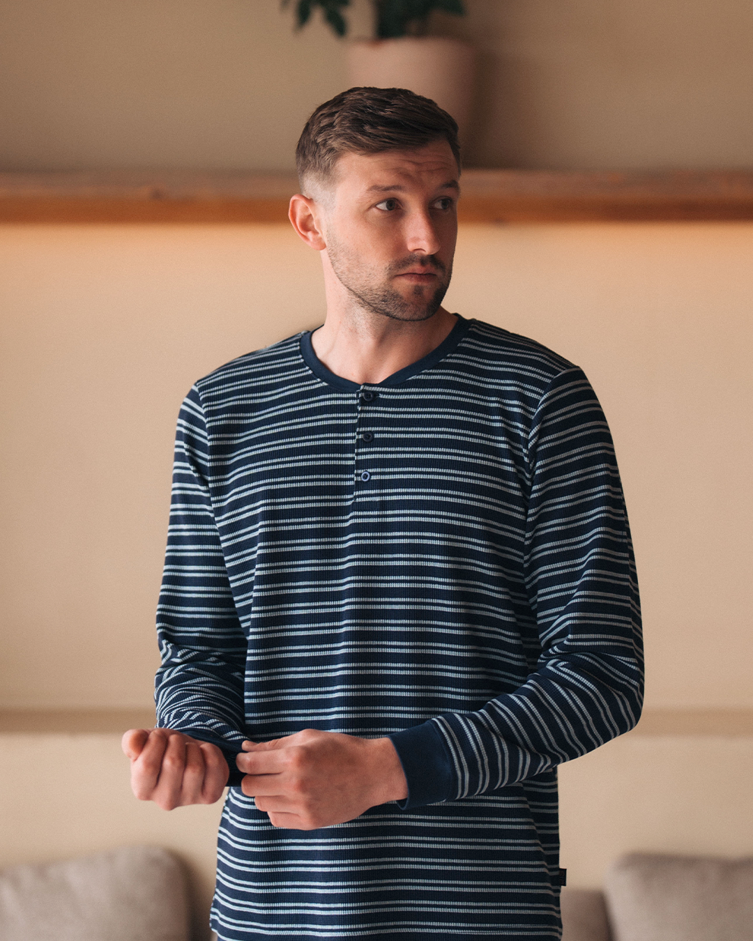 Waffel Stripe بيجاما رجالي كم طويل وافل سترايب * بنطلون سمر ميلتون