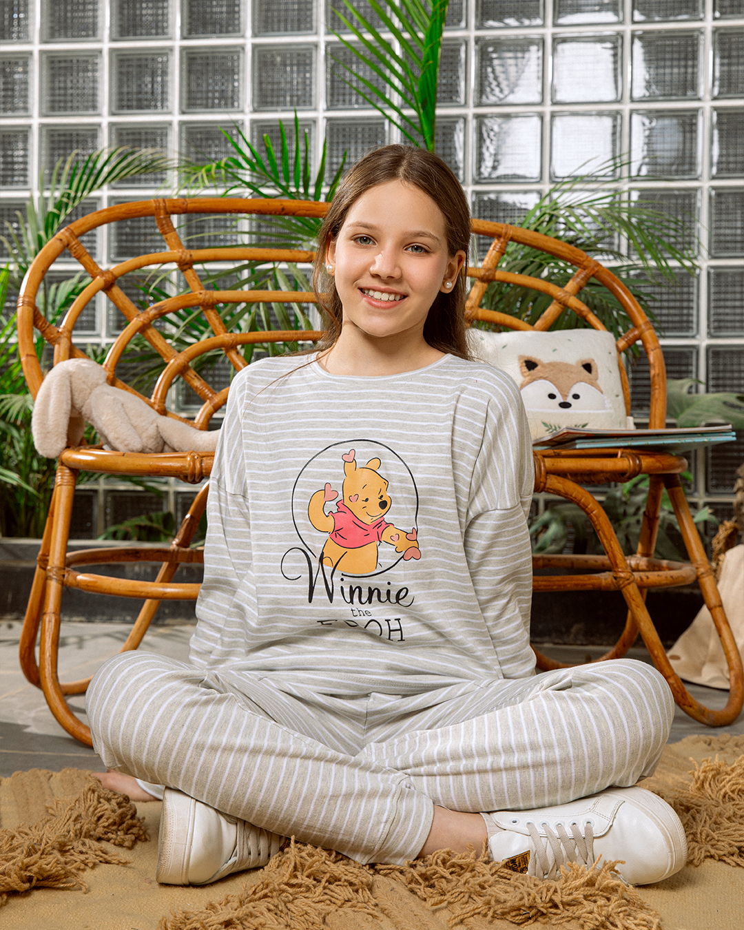 winnie the pooh بيجاما بناتي مقلّم