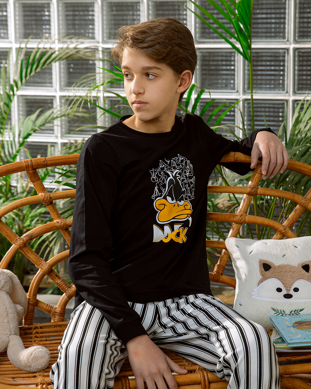 Daffy Duck بيجامة اولادي قطن كم طويل *بنطلون سمر ميلتون سترايب