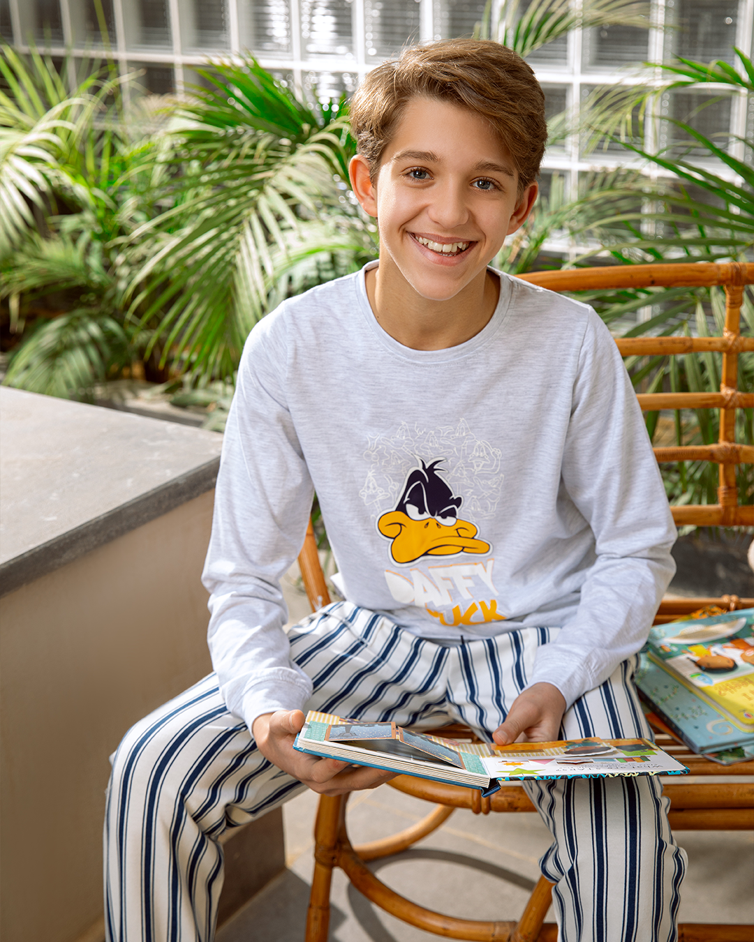 Daffy Duck بيجامة اولادي قطن كم طويل *بنطلون سمر ميلتون سترايب