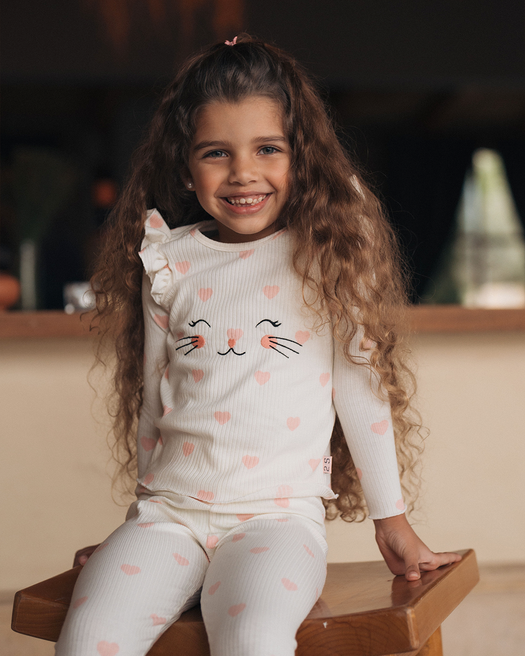 Cat Heart Pajamas for children, girls, long sleeves