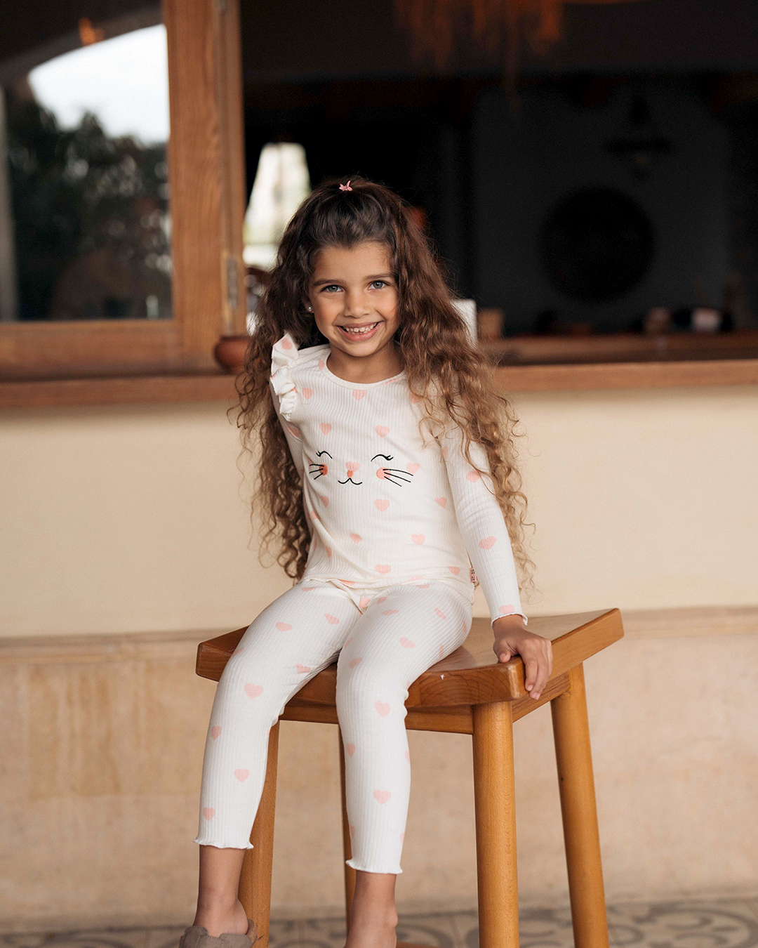 Cat Heart Pajamas for children, girls, long sleeves