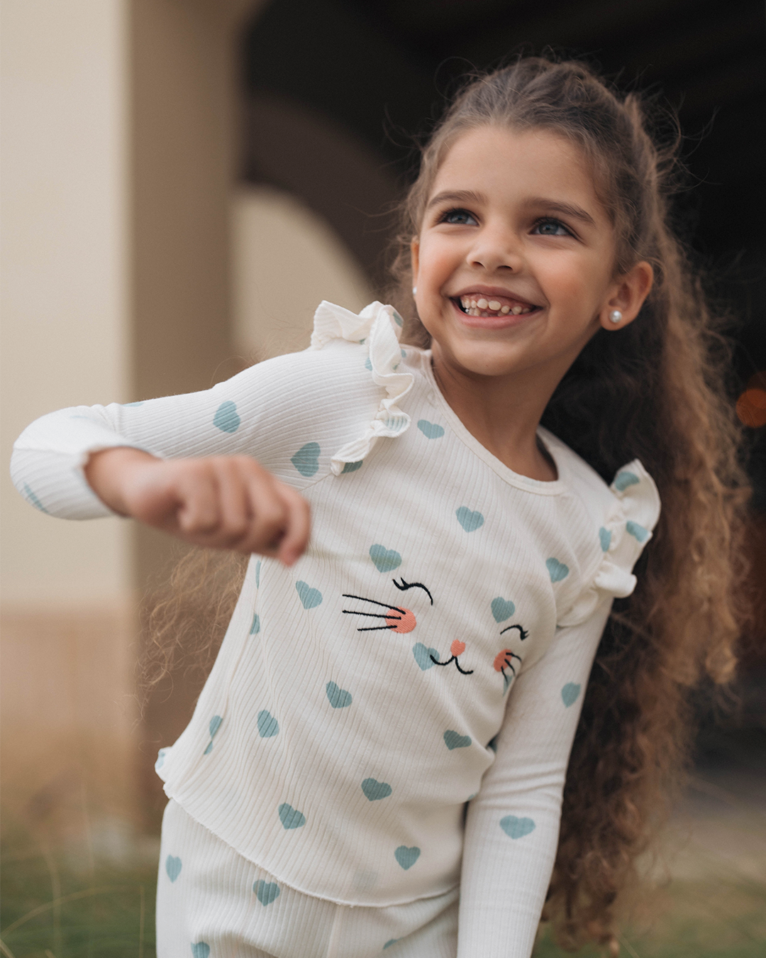 Cat Heart Pajamas for children, girls, long sleeves