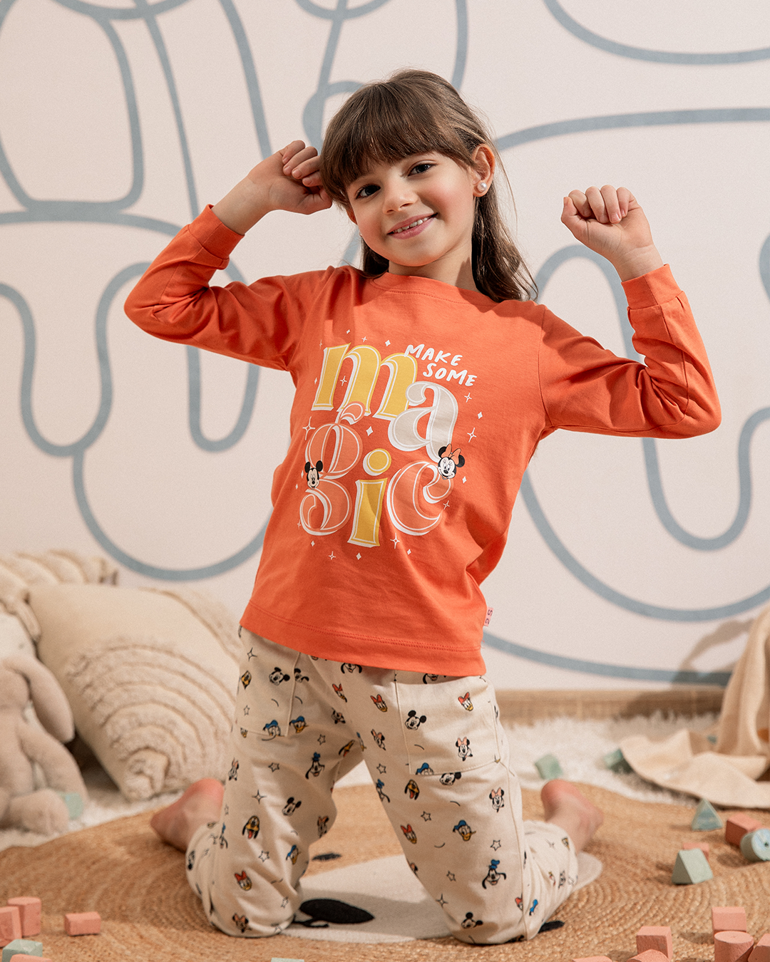 Minnie and mickey بيجاما بناتي كُم طويل