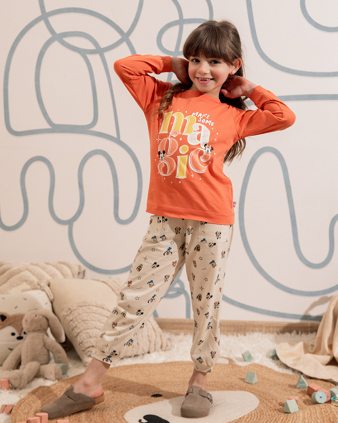 Minnie and mickey بيجاما بناتي كُم طويل