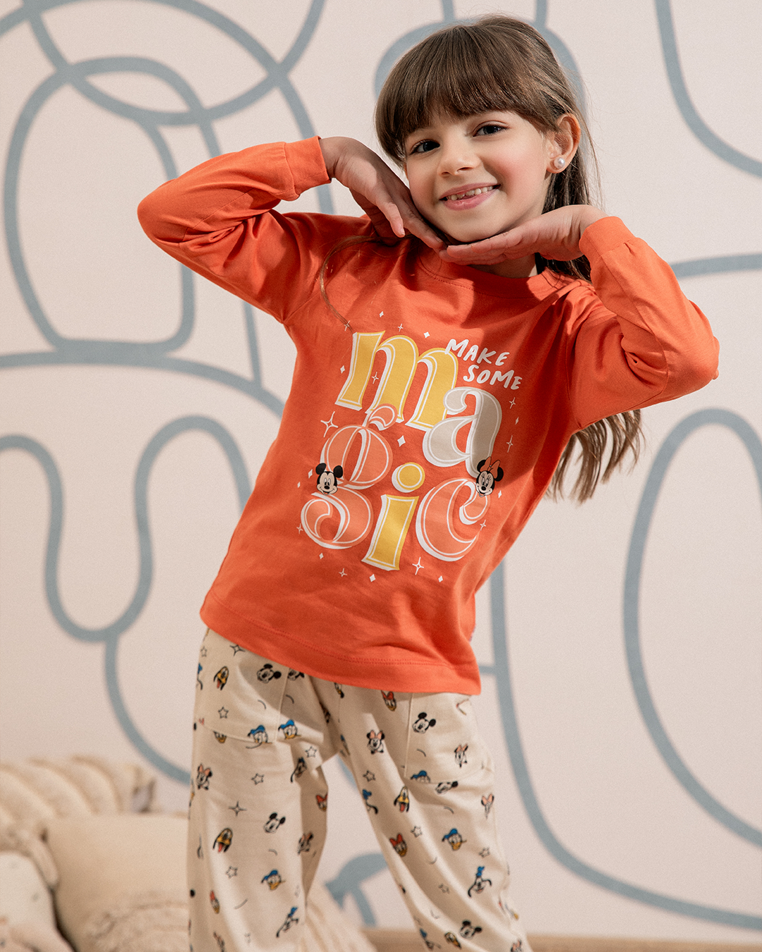 Minnie and mickey بيجاما بناتي كُم طويل