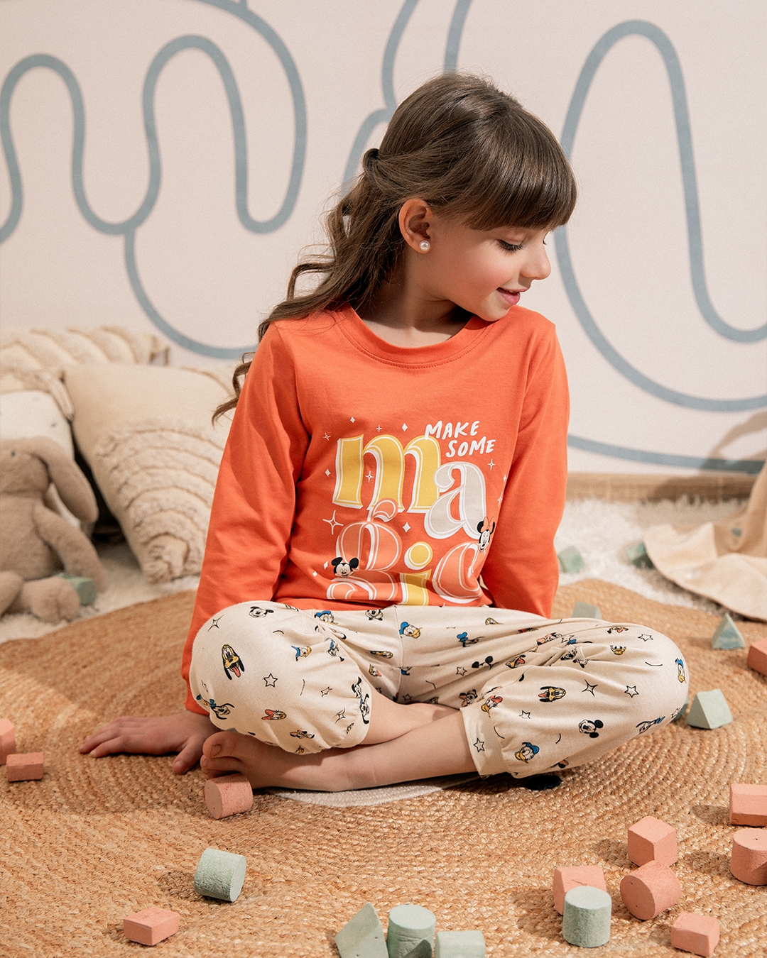 Minnie and mickey بيجاما بناتي كُم طويل