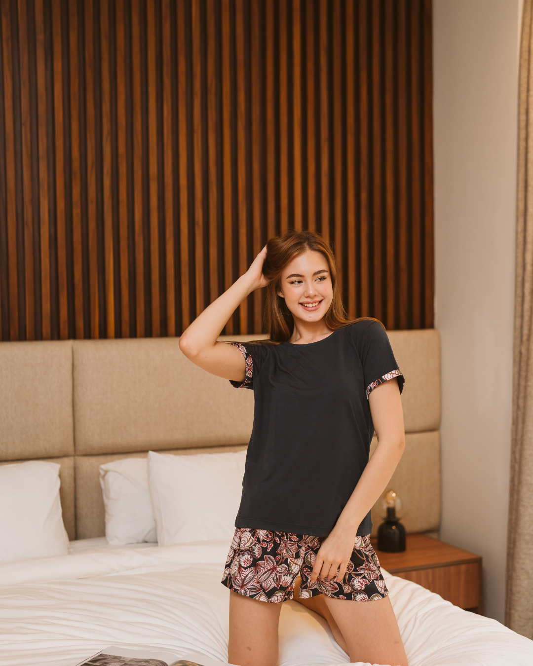 بيجامة شورت ستان مطبوع