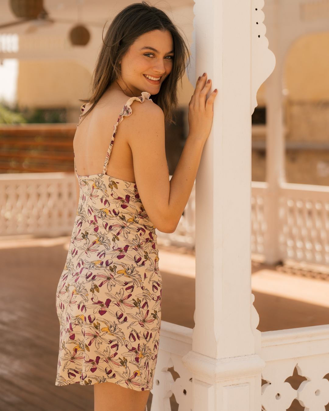 Ruffel Nightshirt قميص نوم حريمي قصير بحمالة فسكوز مطبوع