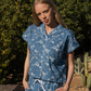Floral set for women's pajamas with over-size buttons, printed cotton
