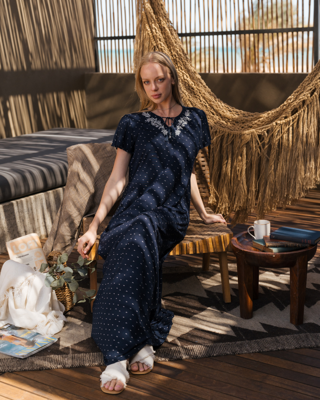 Printed Embroidrey galabya جلابية حريمي نص كم  فسكوز مطبوع وعليها تطريز